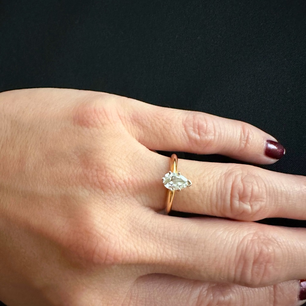 18K Rose Gold Pear Cut Solitaire Diamond Ring (0.59 Carat E Color VS2 Clarity)
